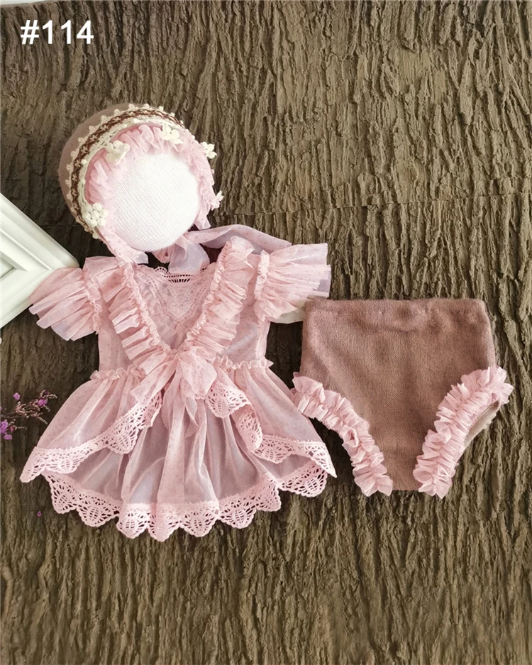0-2 Yrs Baby Photo Clothing Sets Newborn Girl Lace Princess Dresses Hat Headband Pillow Outfits Infant Photography Costume Dress small baby clothing set	