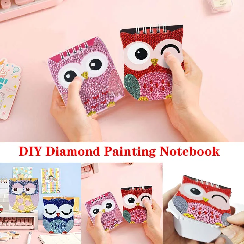 

6Pcs/Set Diamond Painting Notebook Set DIY Owl Cartoon Special Shaped Rhinestone Diary Book Children Handmade Animal Book Gift