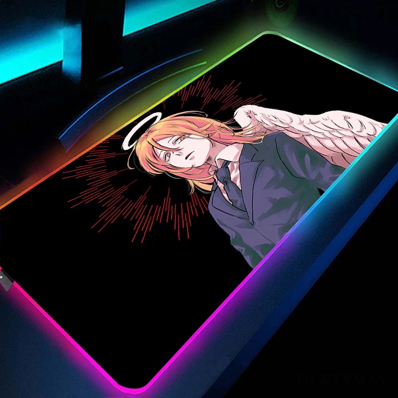 

Chainsaw Man LED Gaming Mousepads Large Backlight Desk Mat 39.3x19.6in Gamer Mousepad RGB Mouse Pad Luminous Mouse Mat