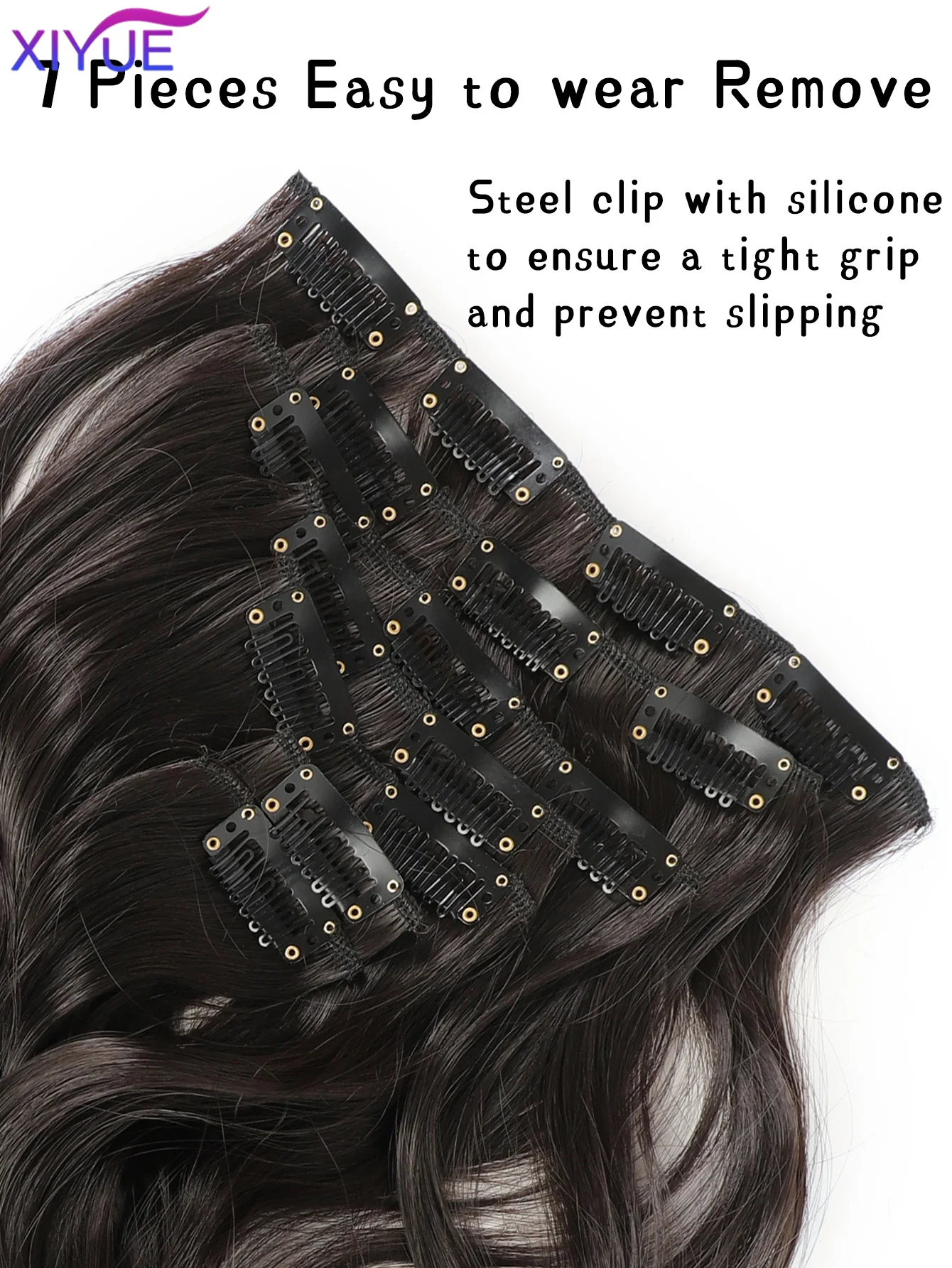 7Pcs/Set 16 Clips Hair Extension Black Long curly hair Natural Hair Ombre Hairpiece Heat Resistant Fiber For Women Hairstyle