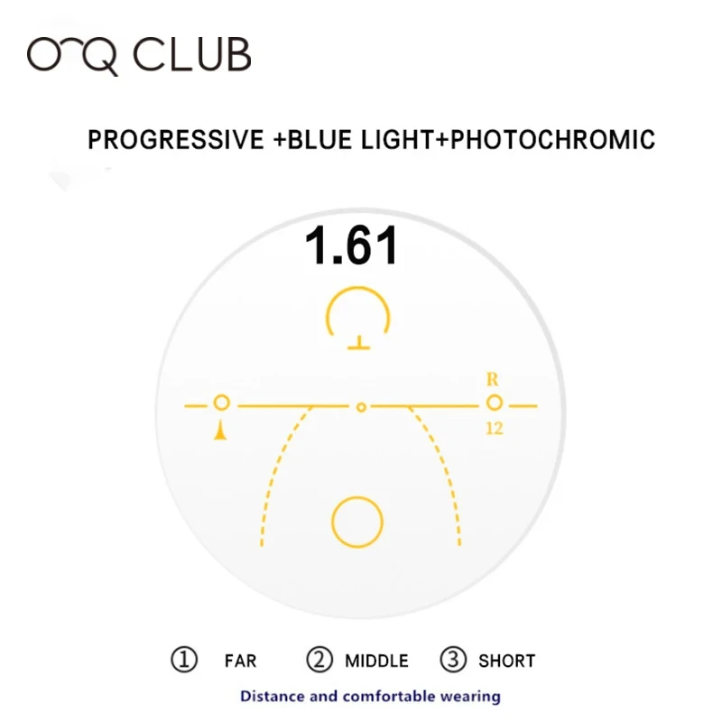 

O-Q CLUB 1.61 Progressive Multifocal Lens Anti UV Photochromic Myopia Hyperopia Resistance Short Middle Far Lens