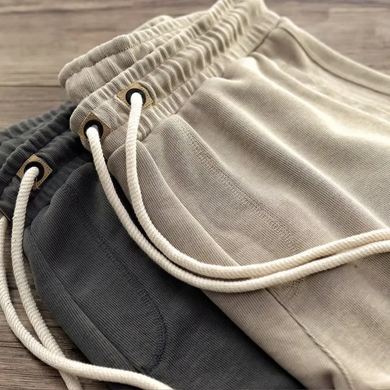 Heavy Knitted Shorts Men's Japanese Retro Cotton Do Old Lazy Elastic Waist Sports Shorts Loose Casual 5-point Pants Home Leisure