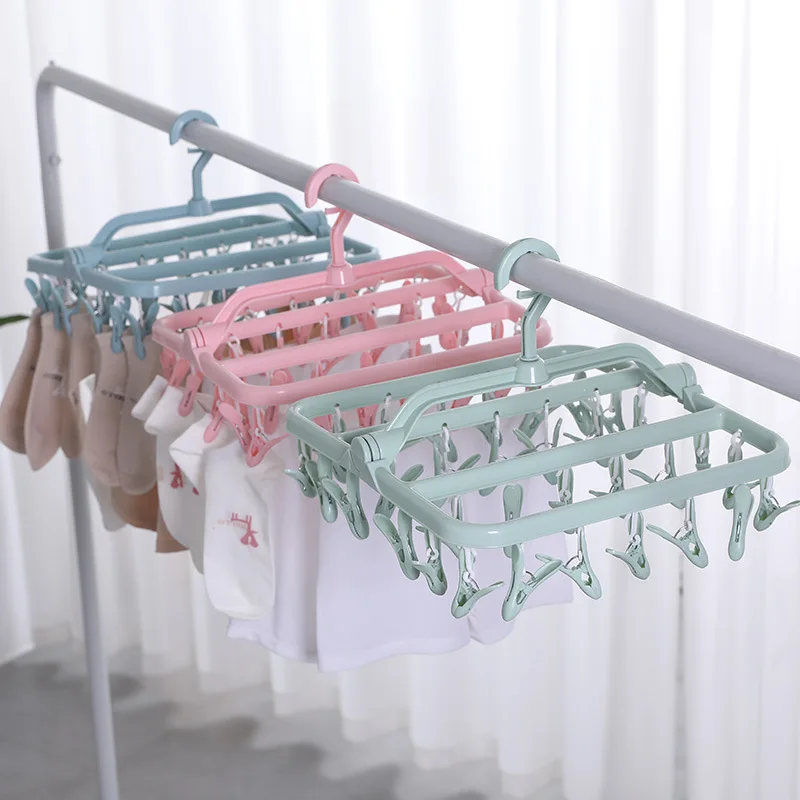 Foldable plastic clothes hanger clothes drying rack clip multi-head clip square multi-functional sock drying rack intimates h...