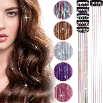 Parrucca da 50 cm Posticci Mette in evidenza Clip nelle estensioni dei capelli Capelli da fata Capelli lucidi Tinsel Accessori per capelli colorati sintetici