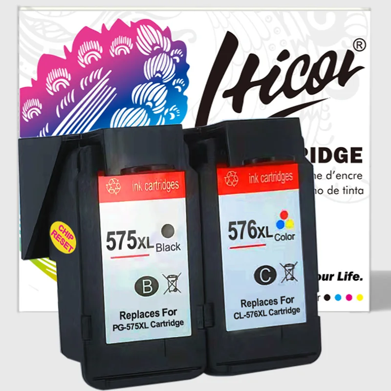 Hicor Remanufactured 575 XL 576 XLpg575 cl576 PG575 CL576 Ink Cartridge for Canon PIXMA TS3550i TS3551i TR4750i TR4751i Printers