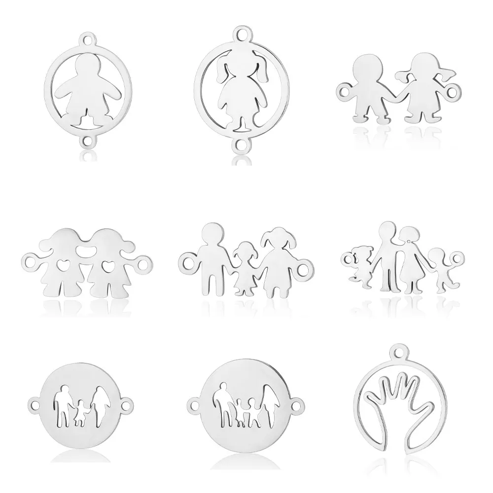 5pcs/lot Stainless Steel DIY Dad Mom Boy Connectors Charm Pendant