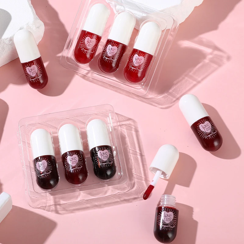 Tint Dyeing Liquid Lipstick Set 3Pcs/Box Waterproof Mirror Lip Gloss Water Lip Tint Non-sticky Eye Cheek Makeup Cosmetic lip gloss lip makeup lip tint
