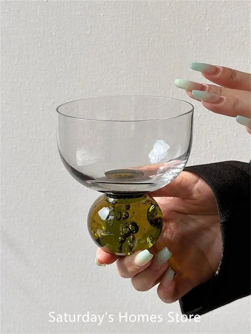 Round Bead Bubble Ice Cream Cup Light Luxury Vintage Ins Style Glass Cup Dessert Milkshake