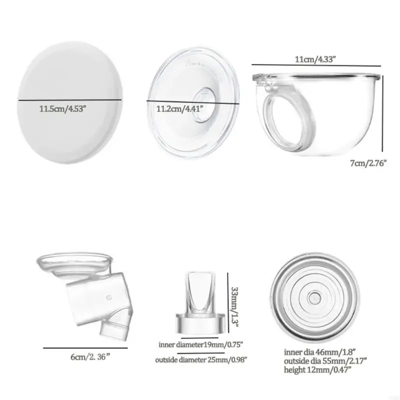 J6BE Set of 6pcs Portable Breast Milk Extractor Collection Cup with Flange Insert Dustproof Cover Lid for S12 Breast