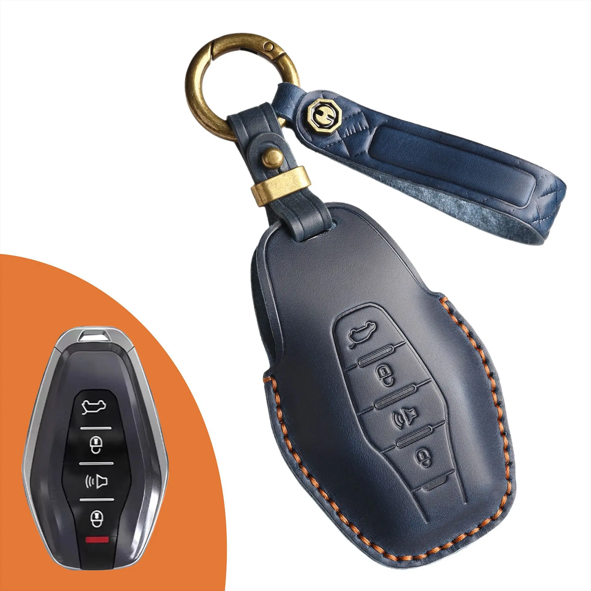 Handmade Genuine Leather Jetour Key Cover, Vintage Style with Full Protection, 4-Button Design