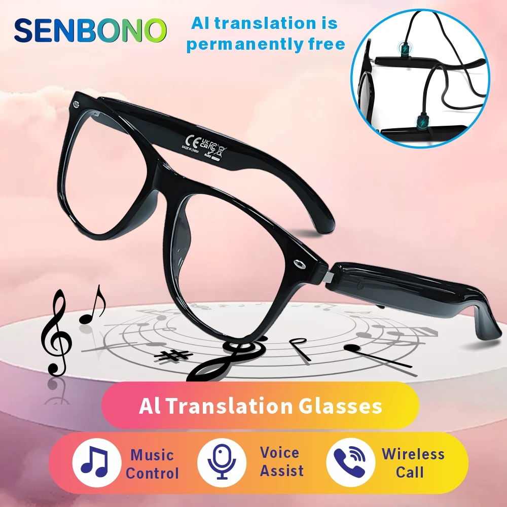 SENBONO 2026 AI Smart Glasses 140+Language Translator Bluetooth Call ...