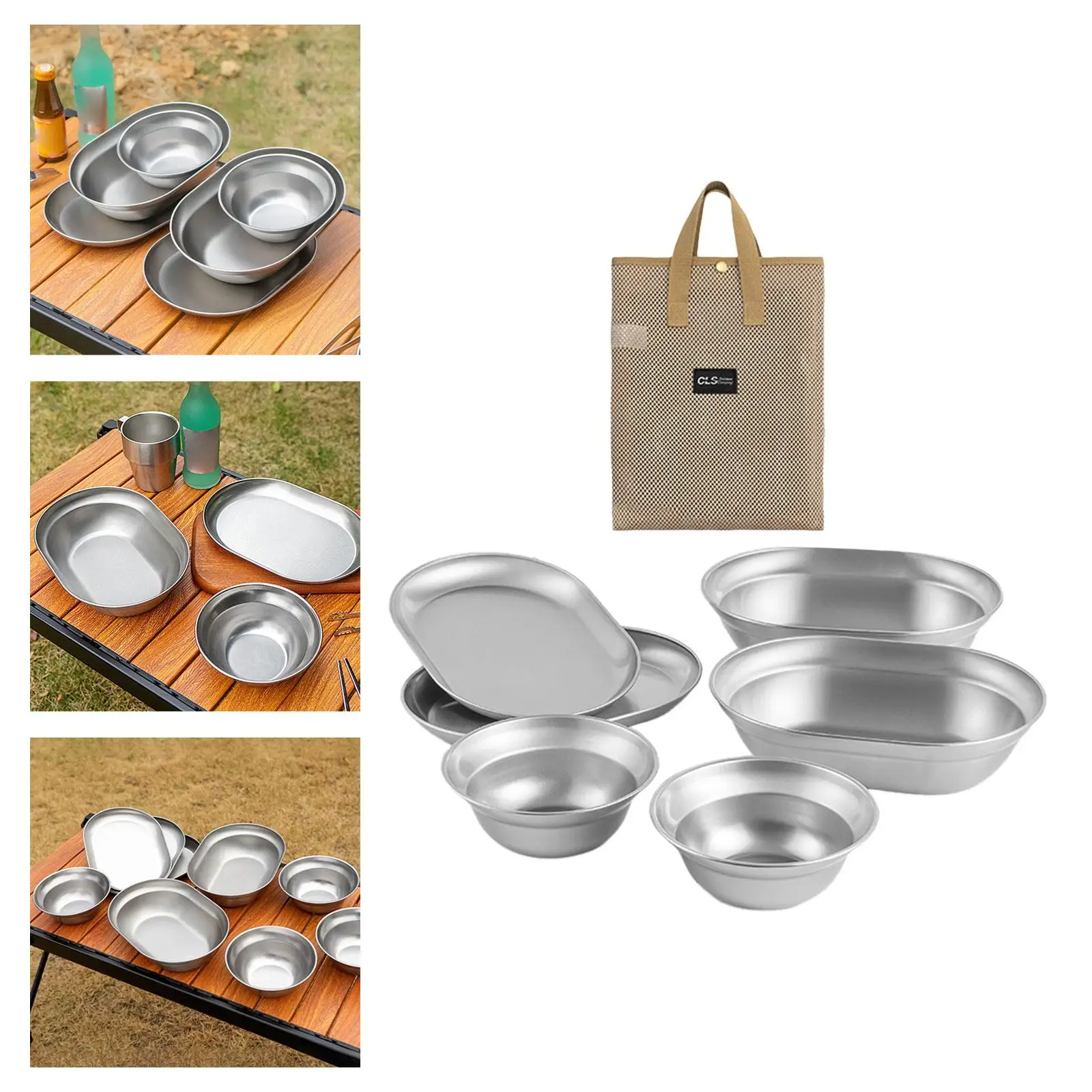 Stainless Steel Plates and Bowls Small Bowl Plate Durable Camping Utensils for Camp Self Driving Tour Outdoor Equipment Fishing