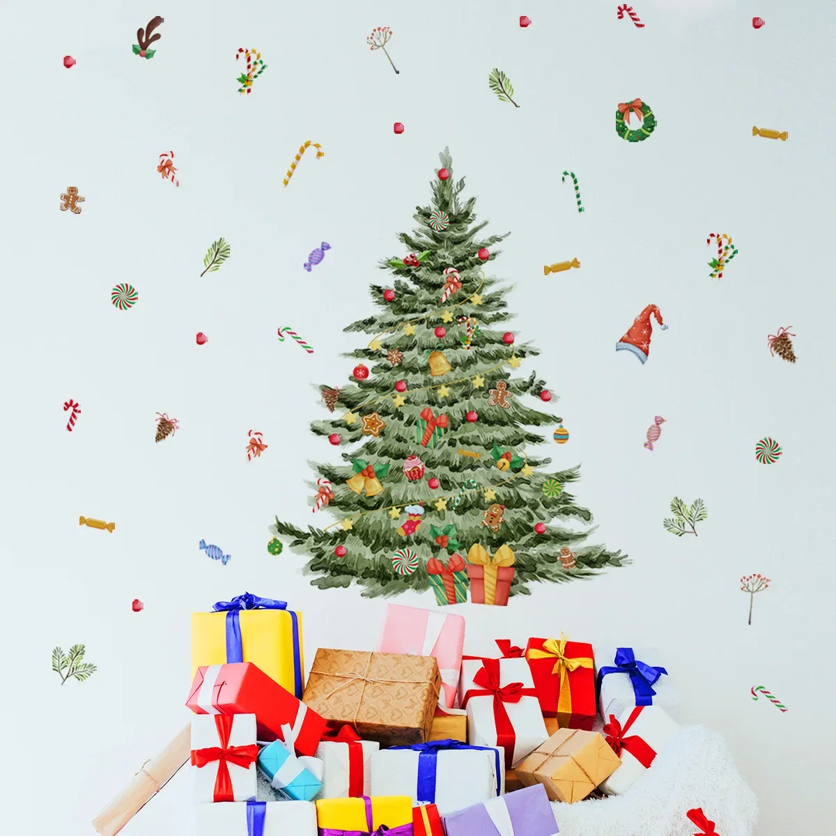 Christmas Tree Candy Wall Sticker Home Decoration Wall Sticker Background Living Room Painting Self-adhesive Batch