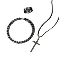 Black Titanium Steel Cross Pendant Necklace for Men Women Minimalist Male Female Chokers Box Chain Necklace Party Jewelry Set 5