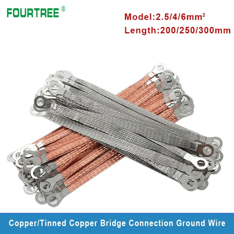 

100PCS Copper Braid Jumper Cable Bridge Ground Wire Tin-pated Copper Wire Soft Connection Customized Box Ground Cable Hole 8mm