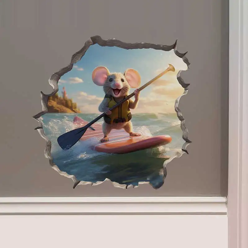 M453 18 Styles Skateboarding Surfer Mouse in Mouse Hole Aufkleber – Mouse Hole 3D Wall Sticker – Detail 2