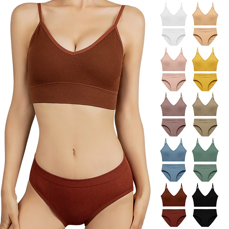 cotton bra and panty sets Women Bra Sets Sexy V-Neck Push Up Bra Suits Seamless Underwear Wire Free Bralette Fitness Lingerie Set Female Sports and Panty bra and knicker sets cheap