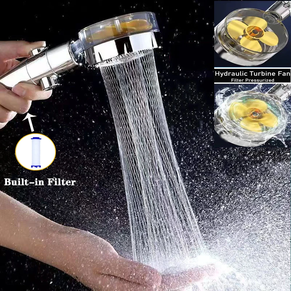 Propeller Shower Head High Pressure 360 Rotating with Fan Filter Spray