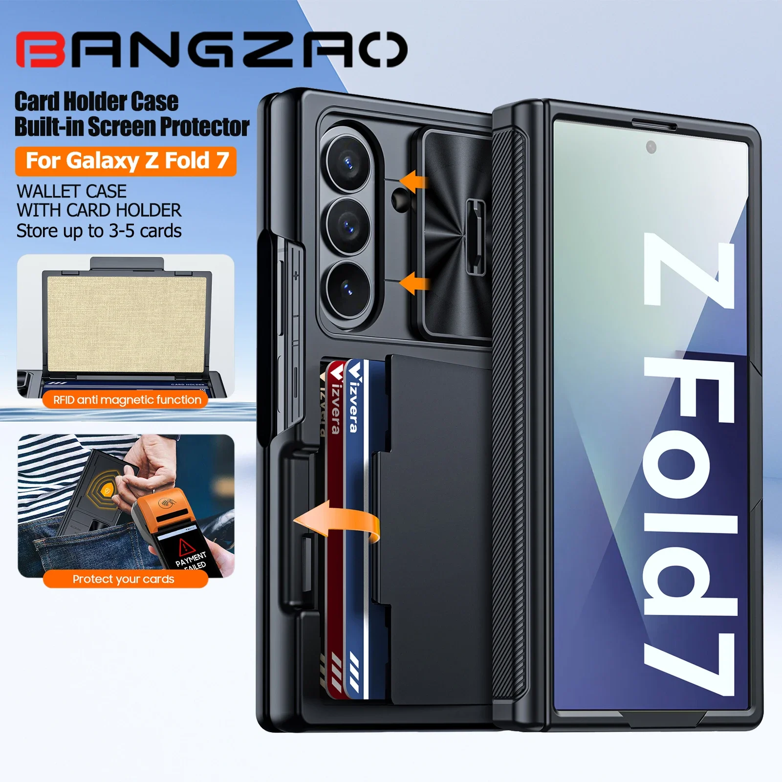 Enhanced Protective Black Wallet Case with RFID Blocking and Card Holder