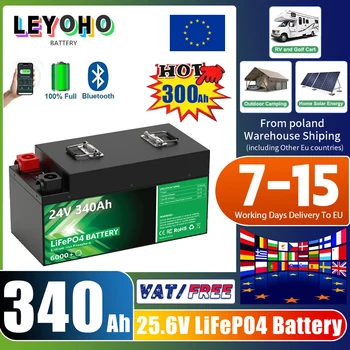 LiFePO4 24V 300Ah 340Ah Battery Pack 8.7Kw 6000 Cycle Bluetooth 12V 100Ah 200Ah Home Solar RV Golf Cart Lithium Battery EU STOCK