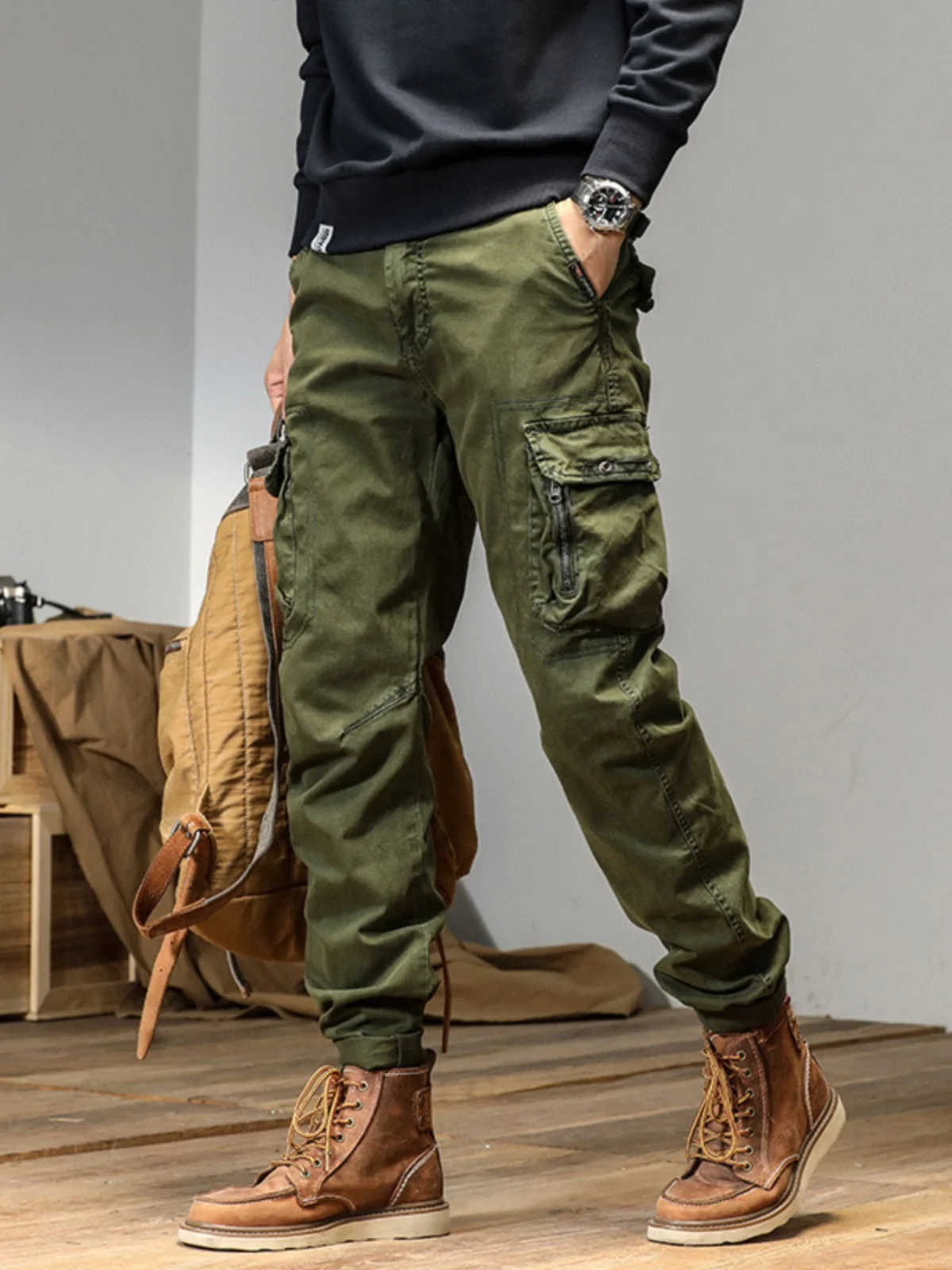 Trendy Multi-ket Functional Work Pants Loose Fit Men's Autumn Faion Cargo Trousers Youthful Energy Sle All-Season Casu...