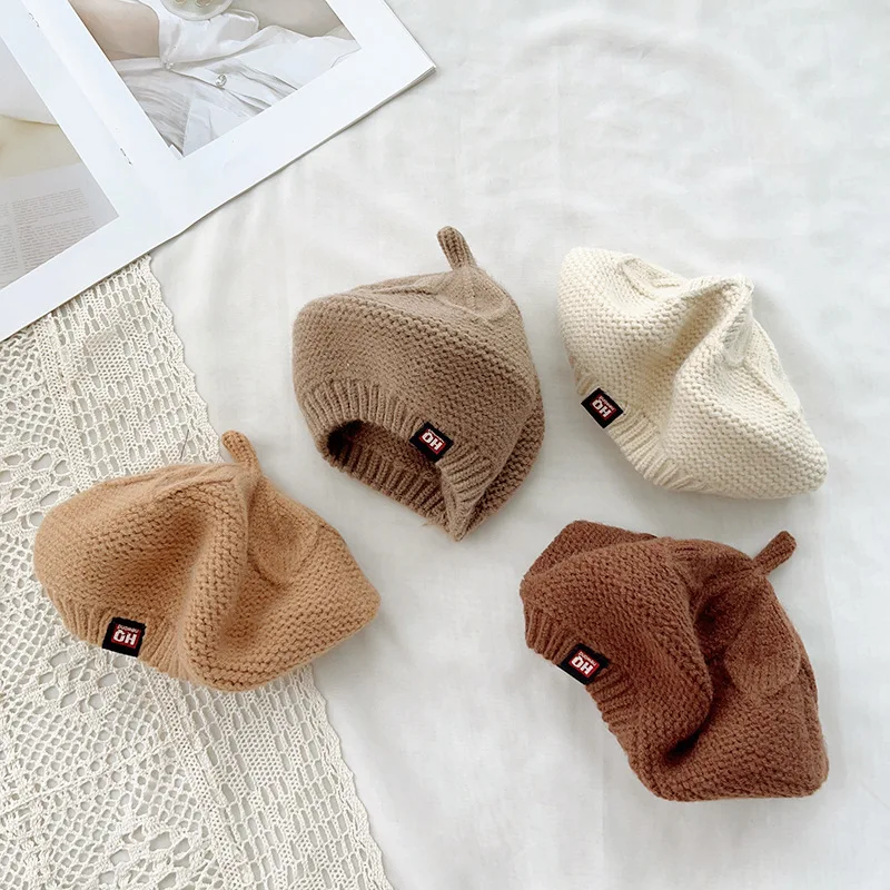 Boina de pintor para bebé, gorros de punto para niño y niña de 0 a 4 años,  color Beige, marrón y albaricoque - AliExpress