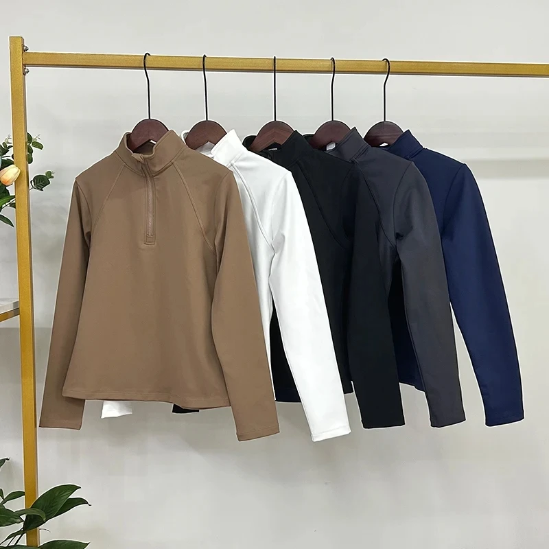 MXLLINA Plush Thickened Equestrian Tops Sports Long Sleeve T-Shirts Women Winter Riding Horse Blouse Zipper Competition Layer 3