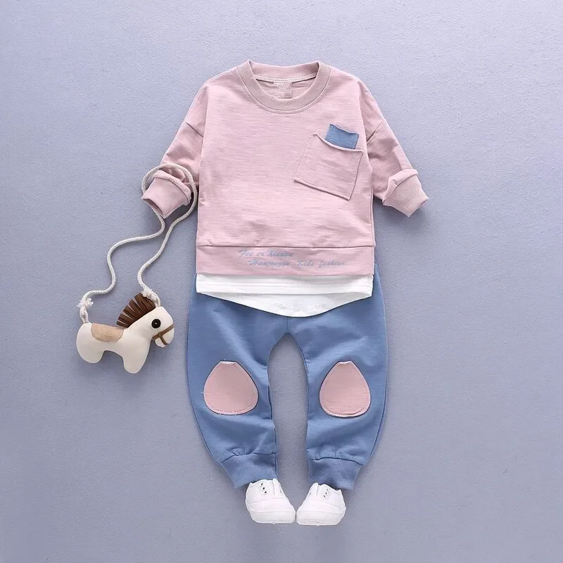 Kids Clothes Children suit Cotton long-sleeved spring and autumn boy baby Pocket t-shirt+ pants Sets 2pcs Boy casual sportswear