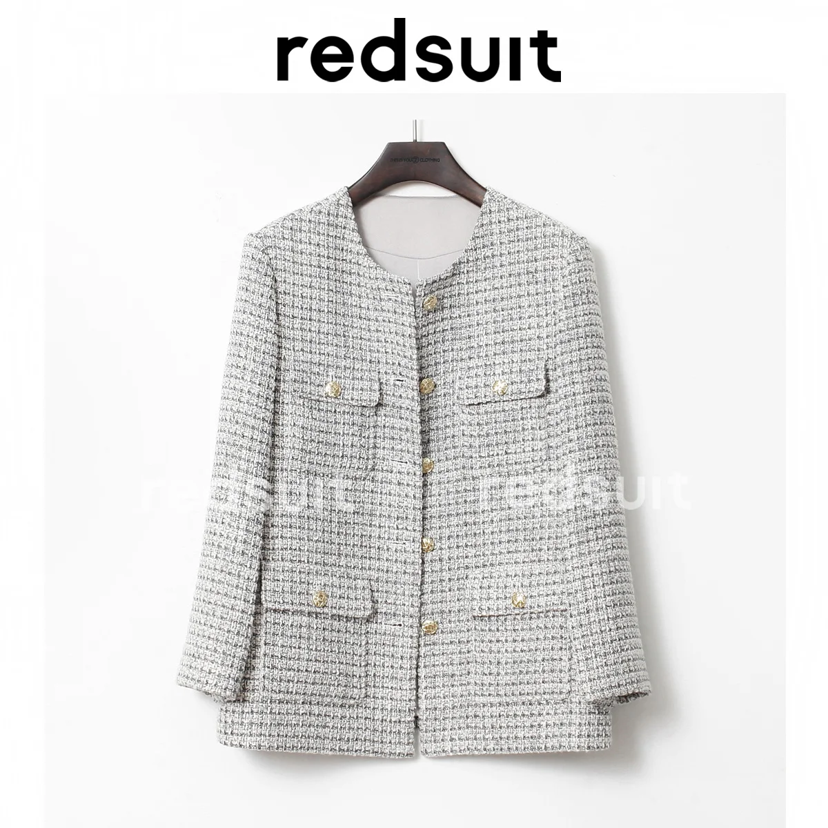 

French Style Celebrity Little Fragrance Rough Tweed Weave Platinum Stripe Mid Length Coat Top