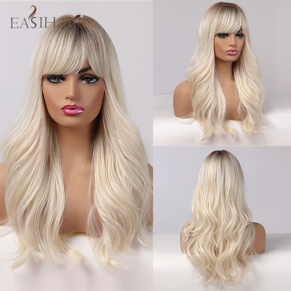 Sintéticas para Mulheres Resistente ao Calor Easihair Longo Marrom Ondulado Perucas Natural Diário Cosplay Festa Cabelo Fibras Peruca 1 Easihair longo marrom ondulado perucas sintéticas para