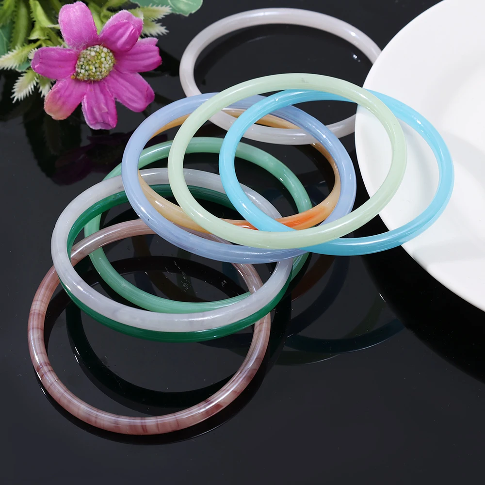 Elegant Imitation Jade Solid Color Jingle Bangles Retro Simple Glass Bracelet Femme Fashion Women's Casual China Jewelry Gifts 4