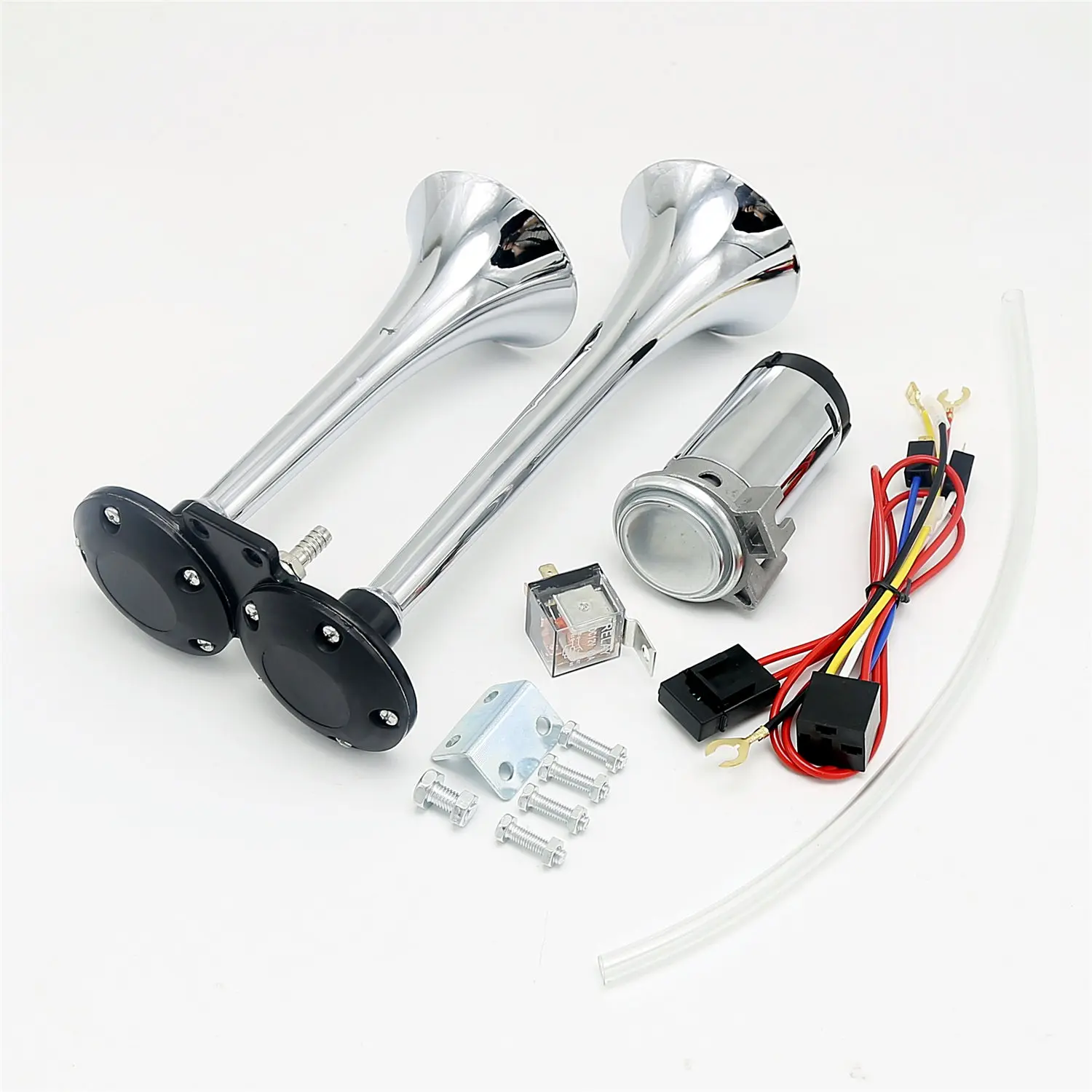 1pc 12v 135db Chrome Loud Dual Trumpet Train Horn Super Loud Waterproof Air Horn With Compressor