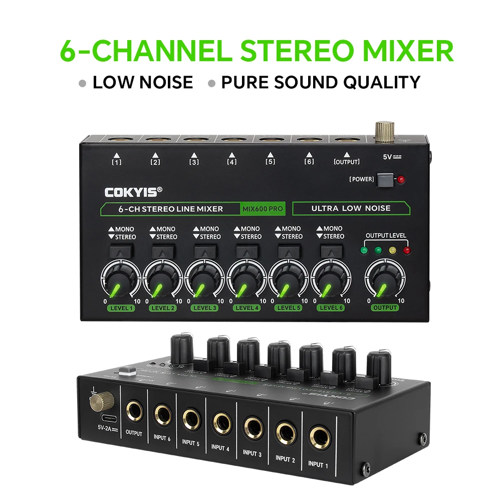 4/6/10 Channel Ultra Low Noise Stereo Line Mixer Mini Professional Sound Mixer with RGB Light DC5V Easy Operation Audios Mixer