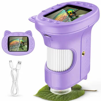 Microscopio per Bambini con Display IPS da 2,4 Pollici, Microscopio Digitale Portatile 1000X, Fotocamera USB, Giocattolo Educativo per Bambini e Studenti
