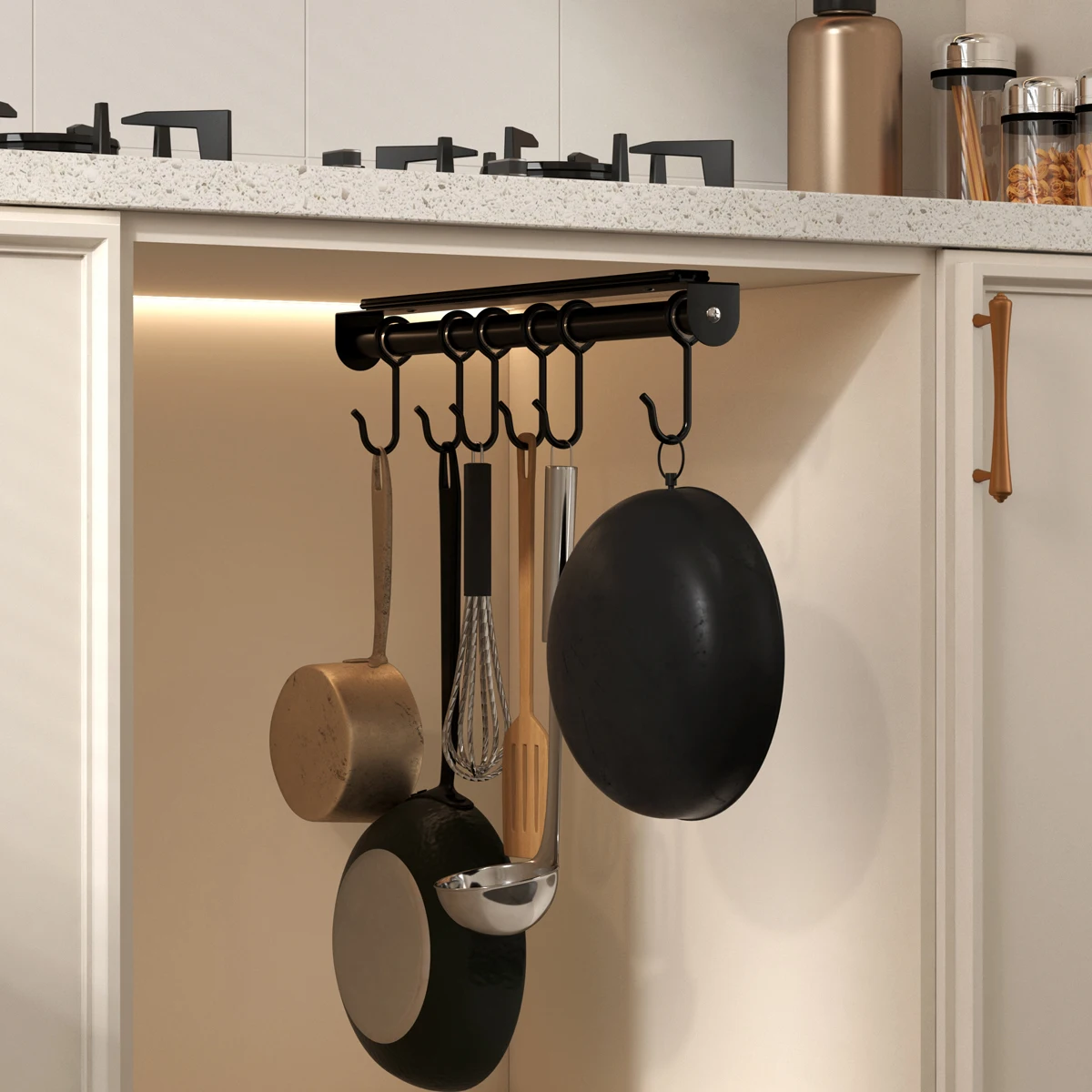 Kitchen utensil rack, pot bowl hanging storage rack, multifunctional bottom sliding storage platform, saving countertop space - 6