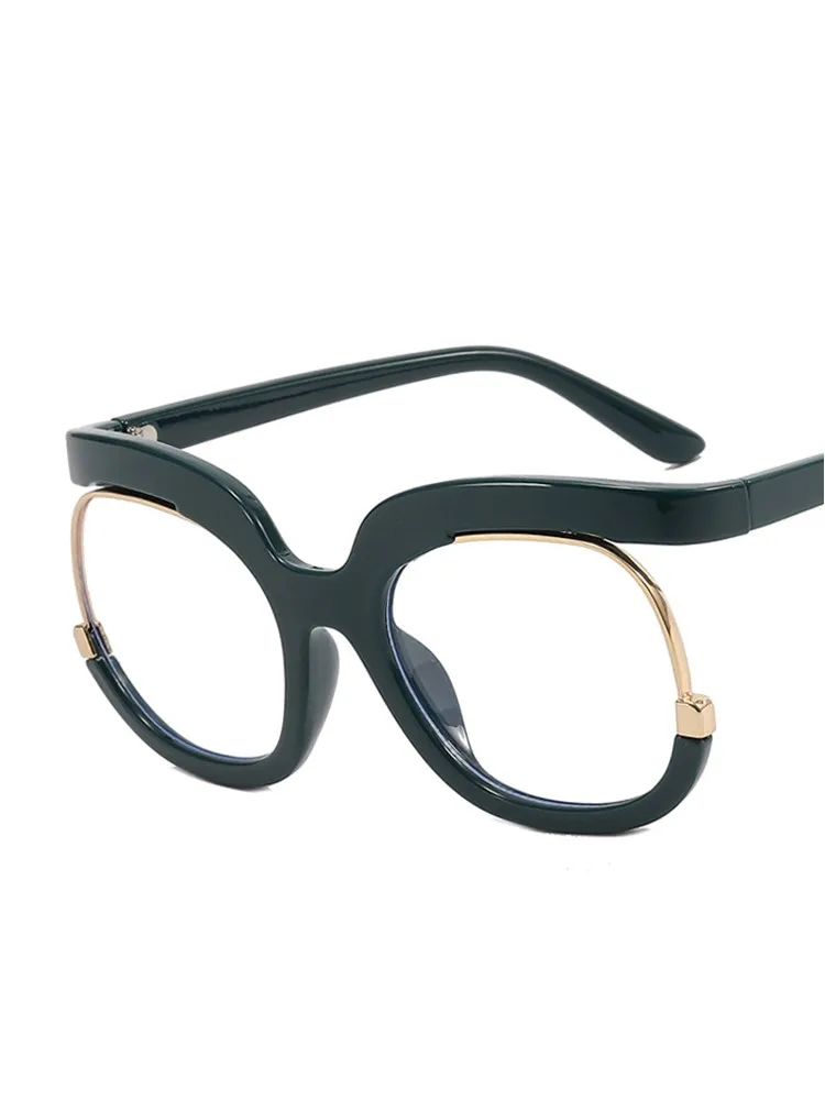 Women's Trendy Round Anti-Blue Light Eyeglasses with Large Clear Frame