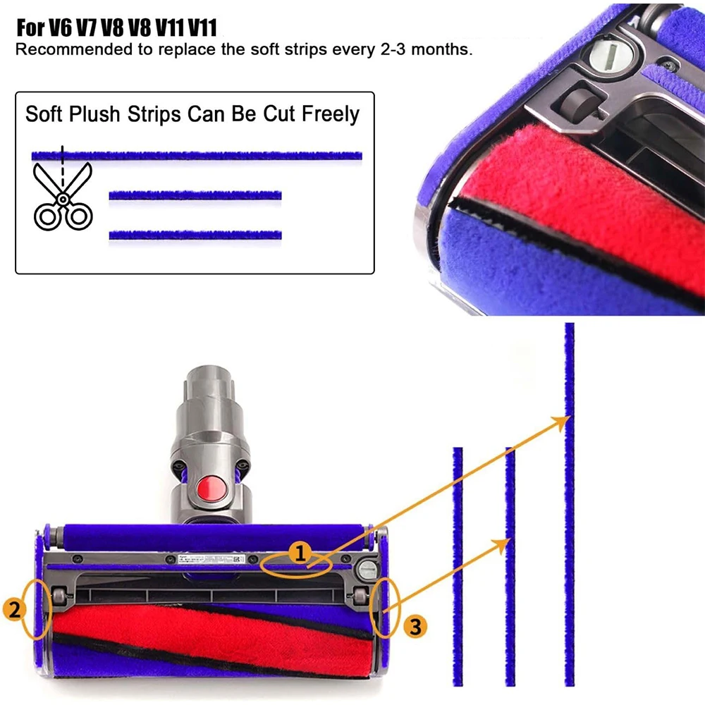 Plush and Felt Replacement Strips with Soleplate Wheels for Soft Roller Cleaner Heads