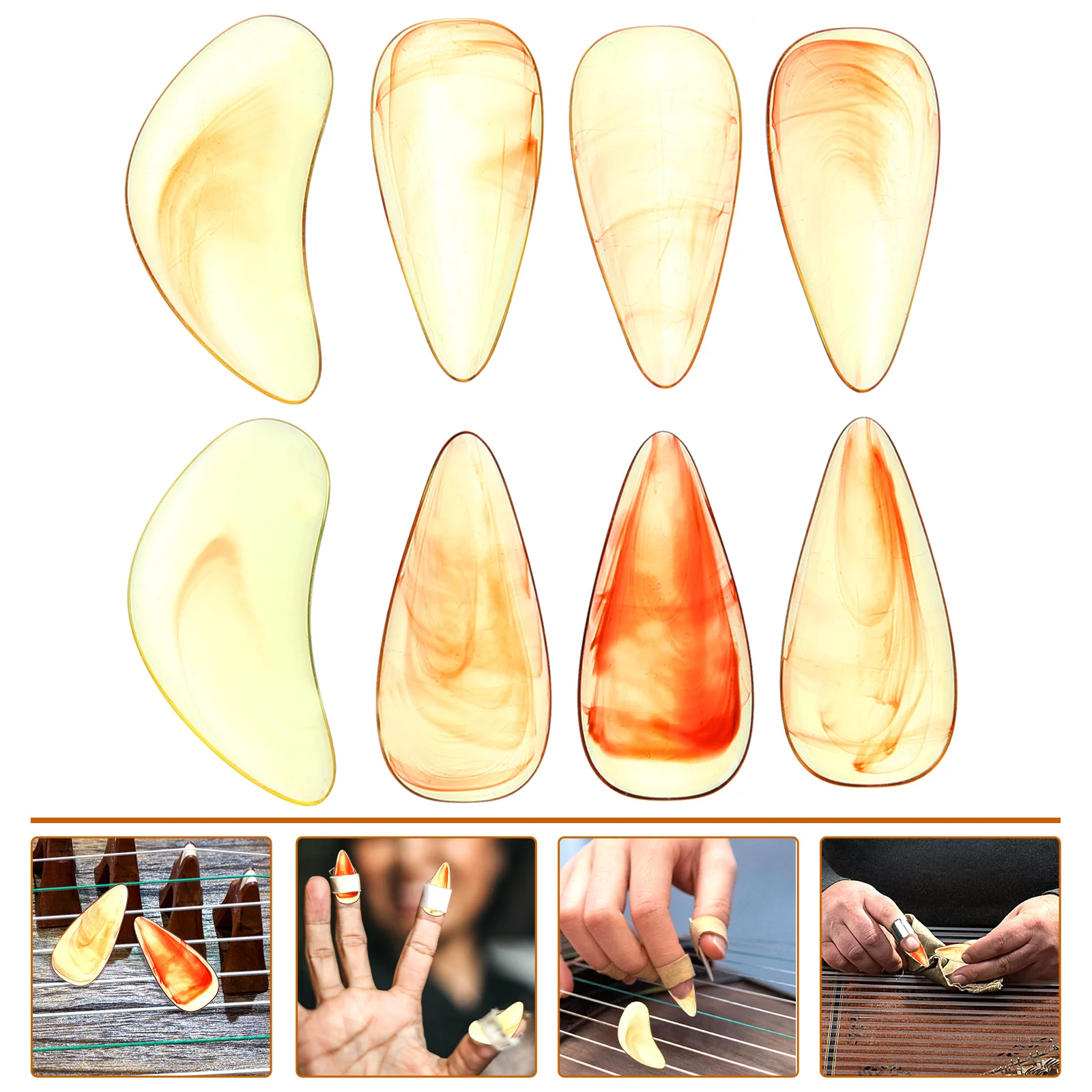 

8 Pcs Guzheng Nails Finger Protectors Picks Aldult Musical Instrument Performance Plastic Fingertip