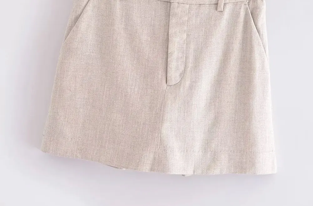 TRAF Shorts Women Fashion Side Pockets Linen Shorts Skirts Vintage High Waist Zipper Fly Female Casual Skort Mujer