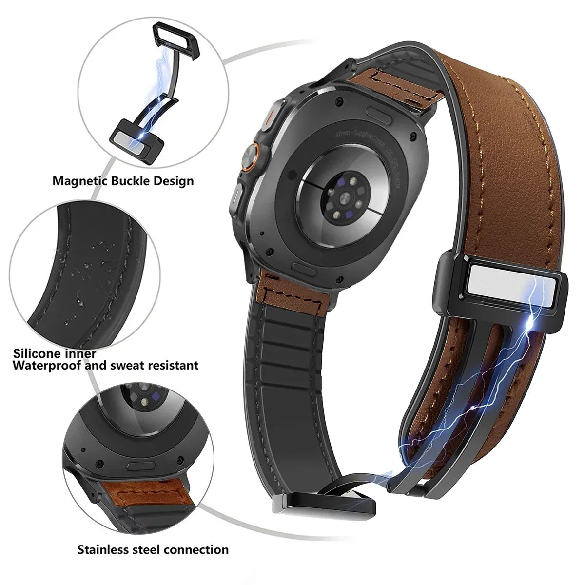 Premium Leather Silicone Magnetic Band Bracelet