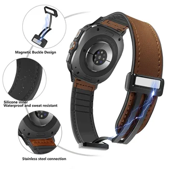 Leather Silicone Strap For Samsung Galaxy Watch 7 Ultra 47mm Magnetic Band Bracelet for Galaxy Watch 7 Ultra 47mm Correa
