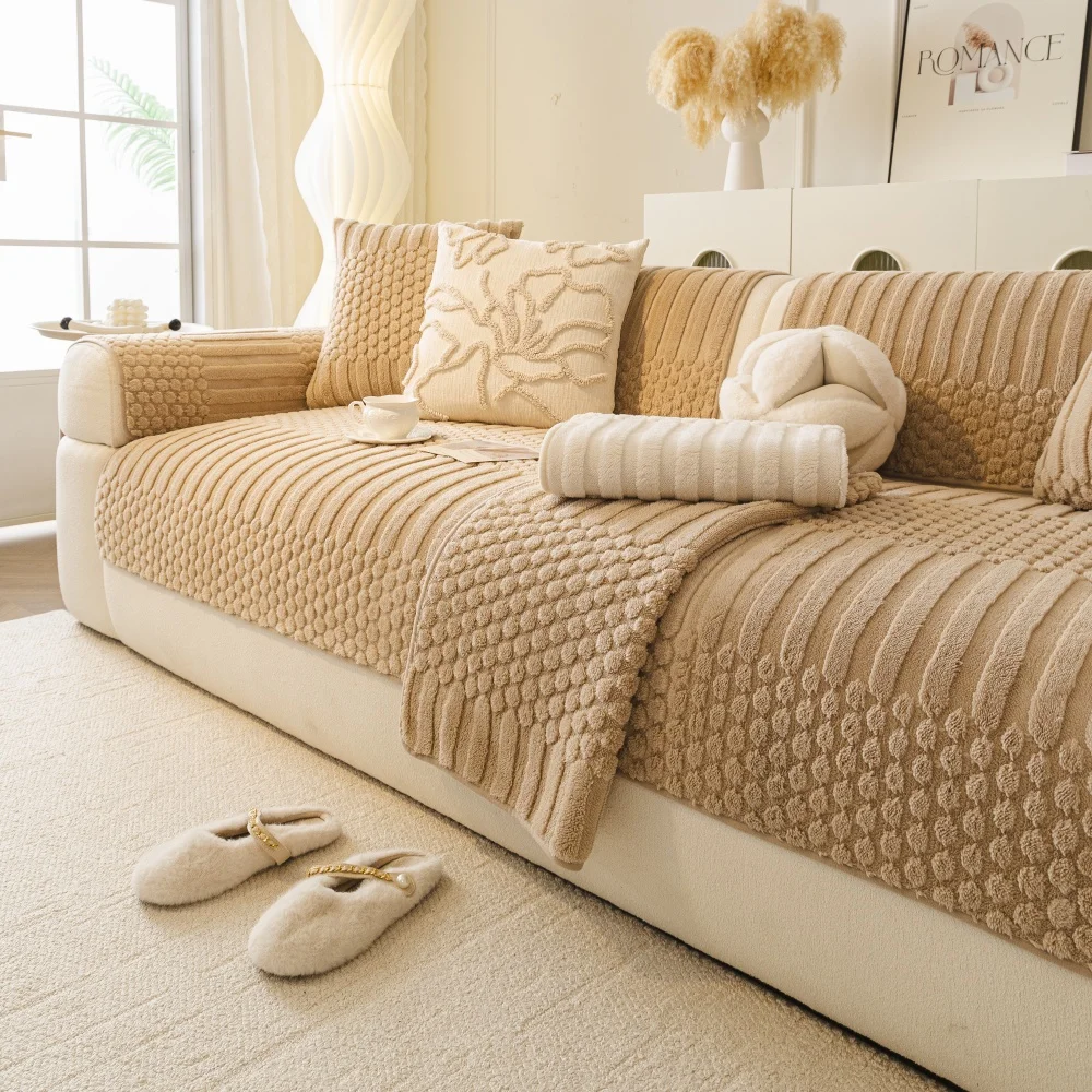 Thicken Warm Geometric Jacquard Fleece Anti-Slip Sofa Cover image 4