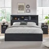 King Wood Bed Frame W/ 52" Tall Storage Headboard and 4 Drawers,LED Light,Charging Station, Solid Wood Slats Support, Bed Frame 2