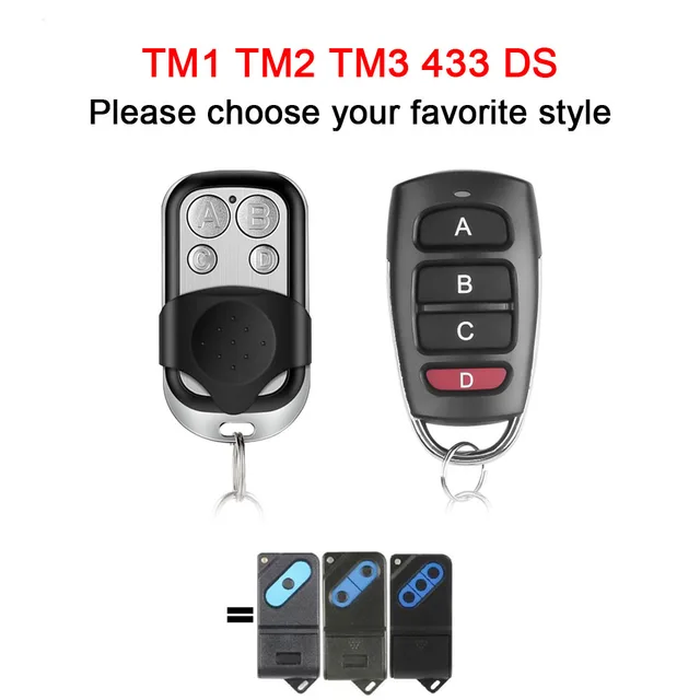 For TM1 433 DS / TM2 433 DS / TM3 433 DS 433MHz Fixed Code Garage Door Remote Control Gate Opener Handheld Transmitter 4