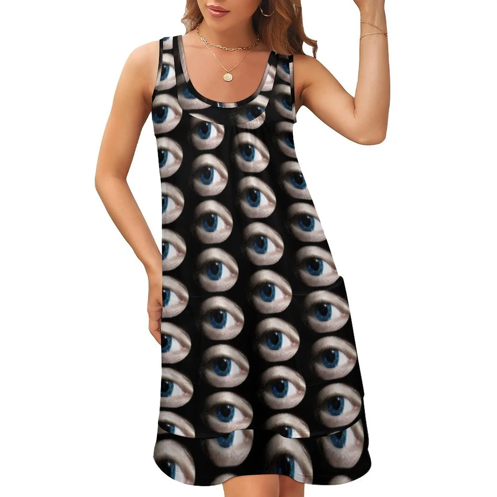 

Eyeball Sleeveless U-Neck Fake Two Piece Dress elegant dress birthday dresses for women Woman dresses luxury woman party dress
