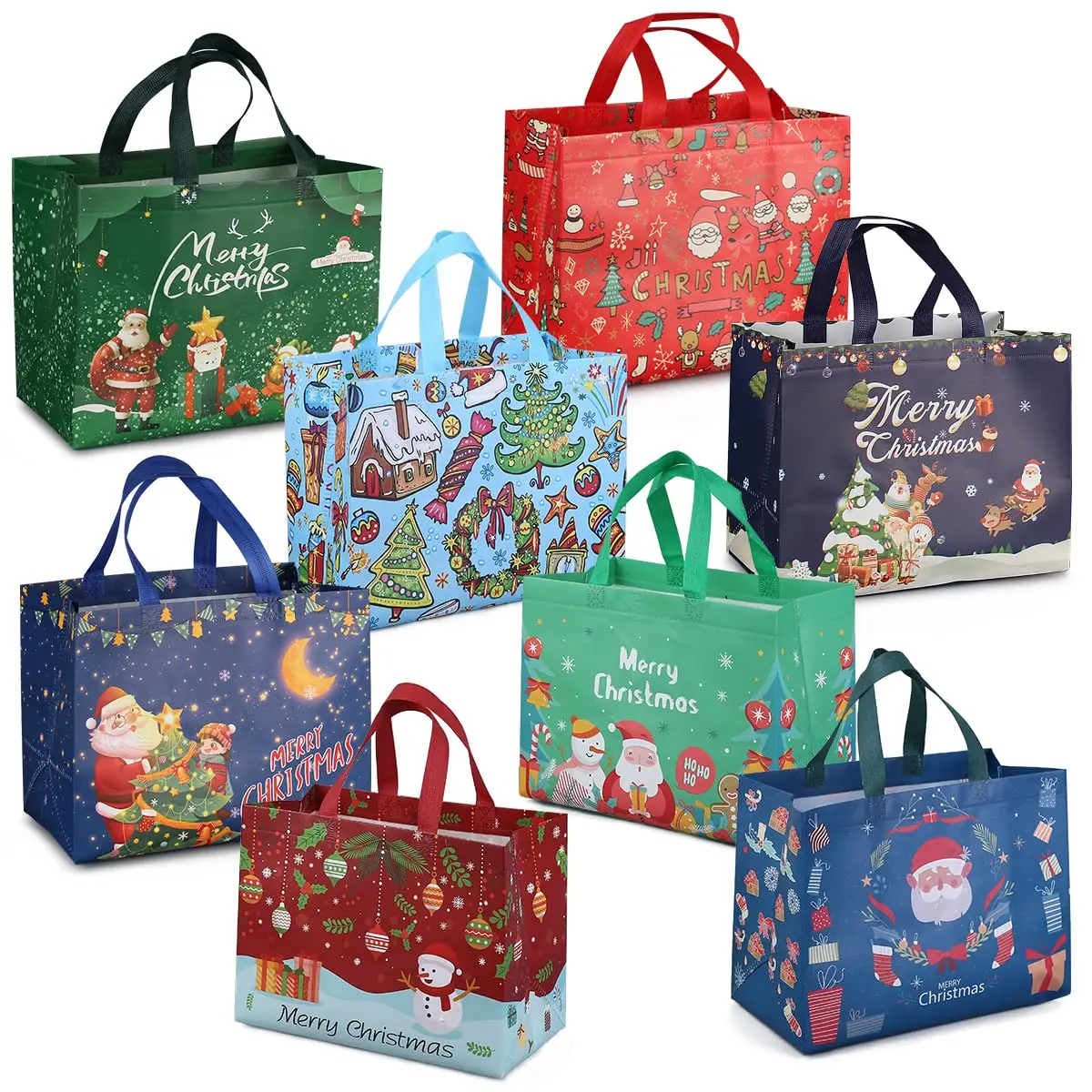 8PCS Christmas gift bag, multi-functional non-woven Christmas bag for gift wrapping shopping, Christmas party supplies