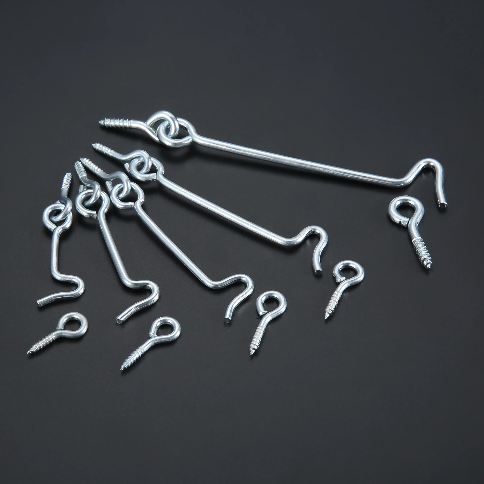 

10pcs/set Metal Cabin Hook w/screw Eye Latch Gate Window Door Swivel Lock Barn Buckle 1.5/2/2.5/3/4 In 38-100mm Support Holder