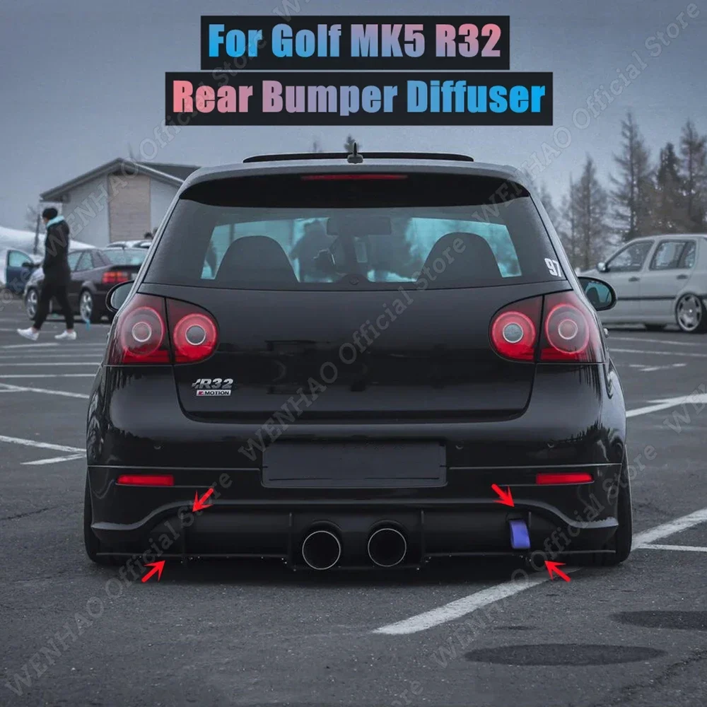 

Metal Black Car R32 Rear Diffuser Lip Rear Side Splitters For VW For Golf 5 V MK5 R32 2005-2009 ABS Car Rear Bumper Lip Diffuser