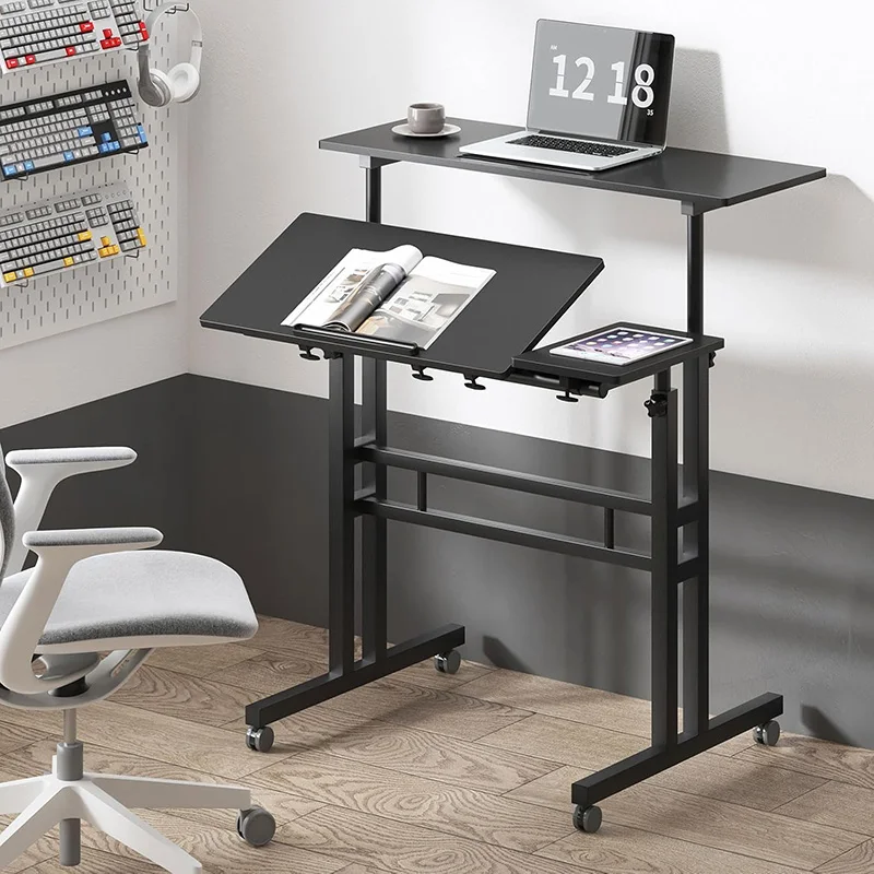 Mobile Standing Desk Portable Stand Up Desk Small Adjustable Standing Desk Converter with Wheels Home Office Workstation