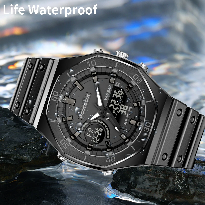 LIGE Fashion Quartz For Men Wristwatch Military Dual Display Digital Silicone Strap Men Watch Luminous Waterproof Sports Watches